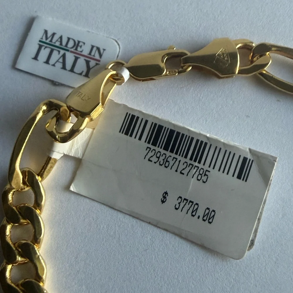 saks fifth avenue 14K Gold Mens Bracelet Figaro Made In Italy NWT $3770